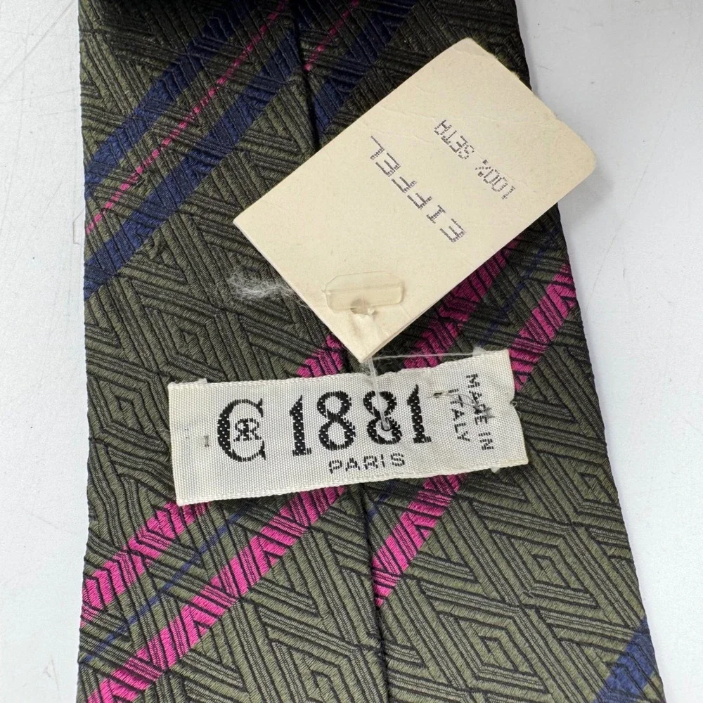 Cerruti 1881 Paris Necktie Silk Striped Olive Green Blue Pink Made in‎ Italy